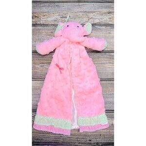 Mud Pie Pink Green Elephant Lovey Minky Dot  Security Blanket Toy